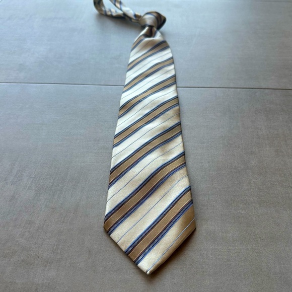 ZEGNA Tan-Blue Striped Silk Tie - Picture 4 of 5